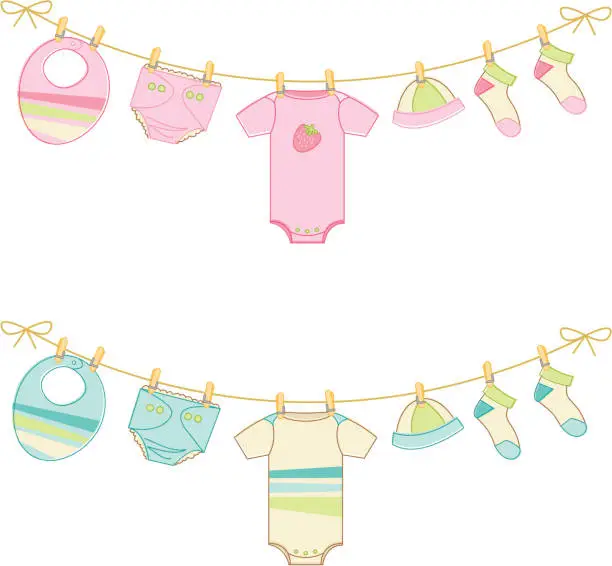 Vector illustration of Sketchy Baby clothes on clothesline