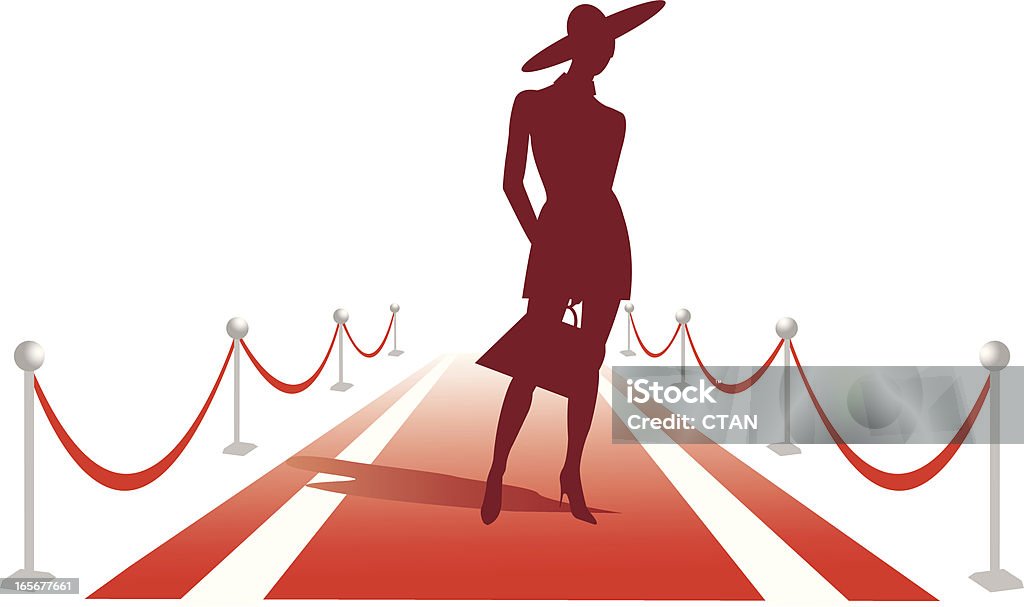 silhouette donna su un tappeto rosso - arte vettoriale royalty-free di Tappeto rosso