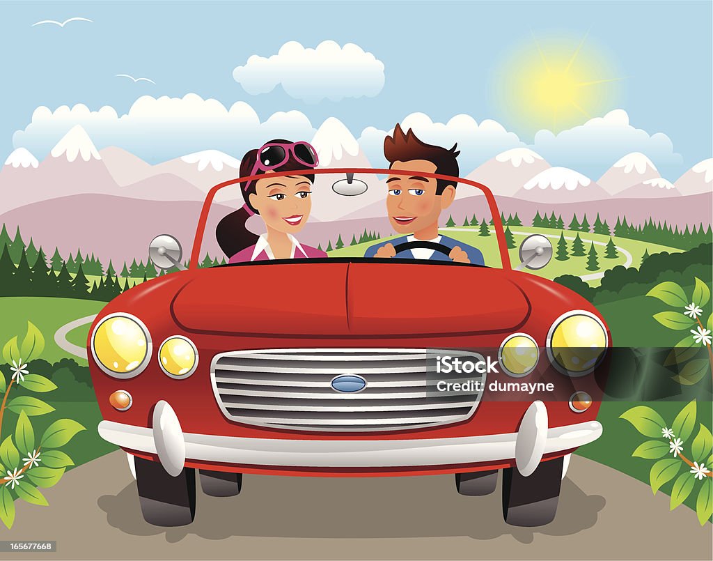 Para jazdy wzdłuż Droga w górach - Grafika wektorowa royalty-free (Samochód)