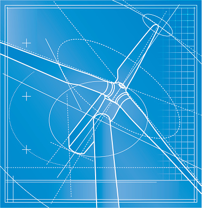 Illustration of a wind turbine blueprint