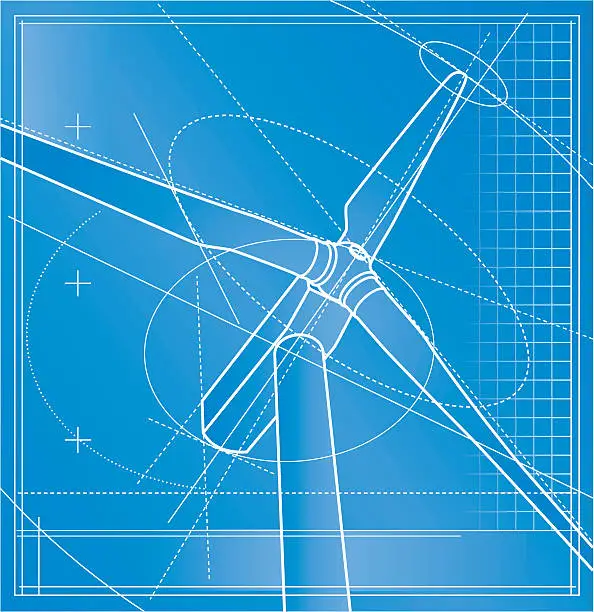 Vector illustration of Illustration of a wind turbine blueprint