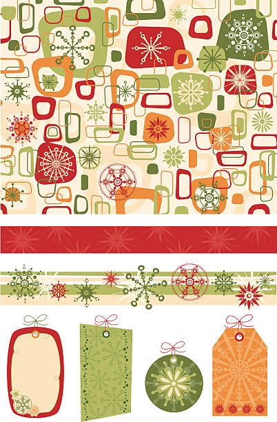 レトロのクリスマススクラップブックセットクリーム - christmas retro revival frame holiday点のイラスト素材／クリップアート素材／マンガ素材／アイコン素材