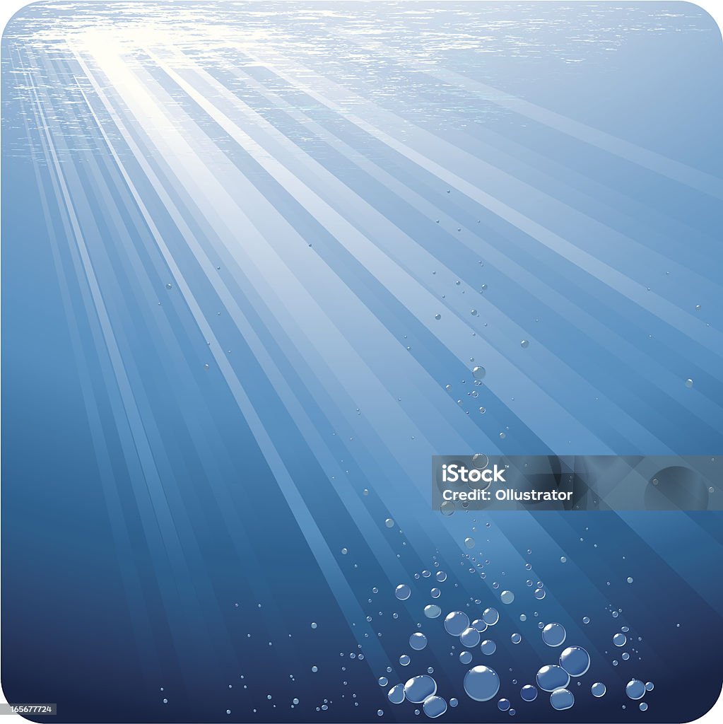 Bulles dans l'eau bleue de danse sous sunrays - clipart vectoriel de Au fond de l'océan libre de droits