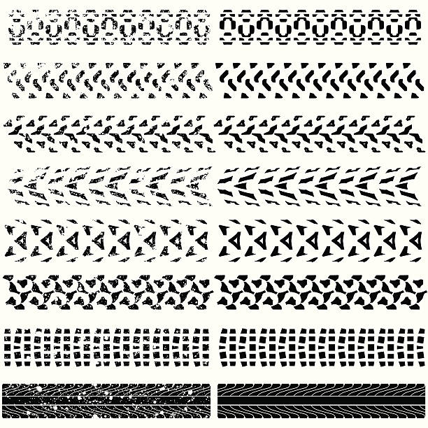 Bike Tire Tracks Vector illustration of bike tire tread tracks, includes both clean and dirty versions. All tracks can be tiled to make them longer.  mountain bike stock illustrations