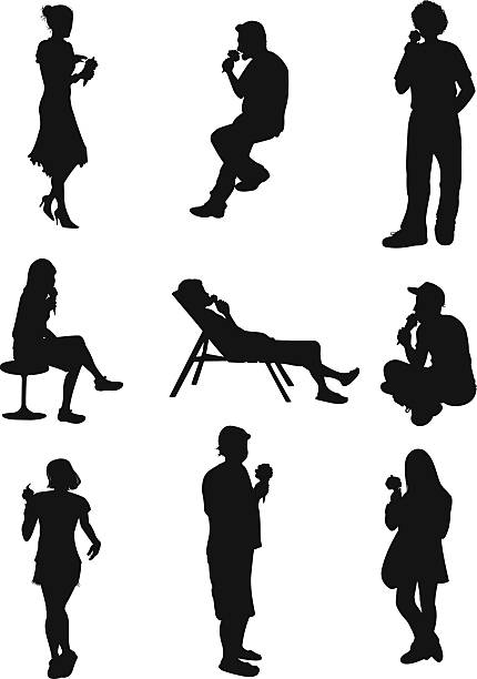 People eating ice creams People eating ice creamshttp://www.twodozendesign.info/i/1.png silhouette of a ice cream black and white stock illustrations
