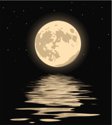 Vector illustration of a beautiful moon over the water.