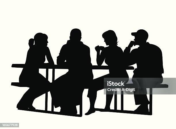 Lunch Table Vector Silhouette Stock Illustration - Download Image Now - In Silhouette, Picnic Table, Adult