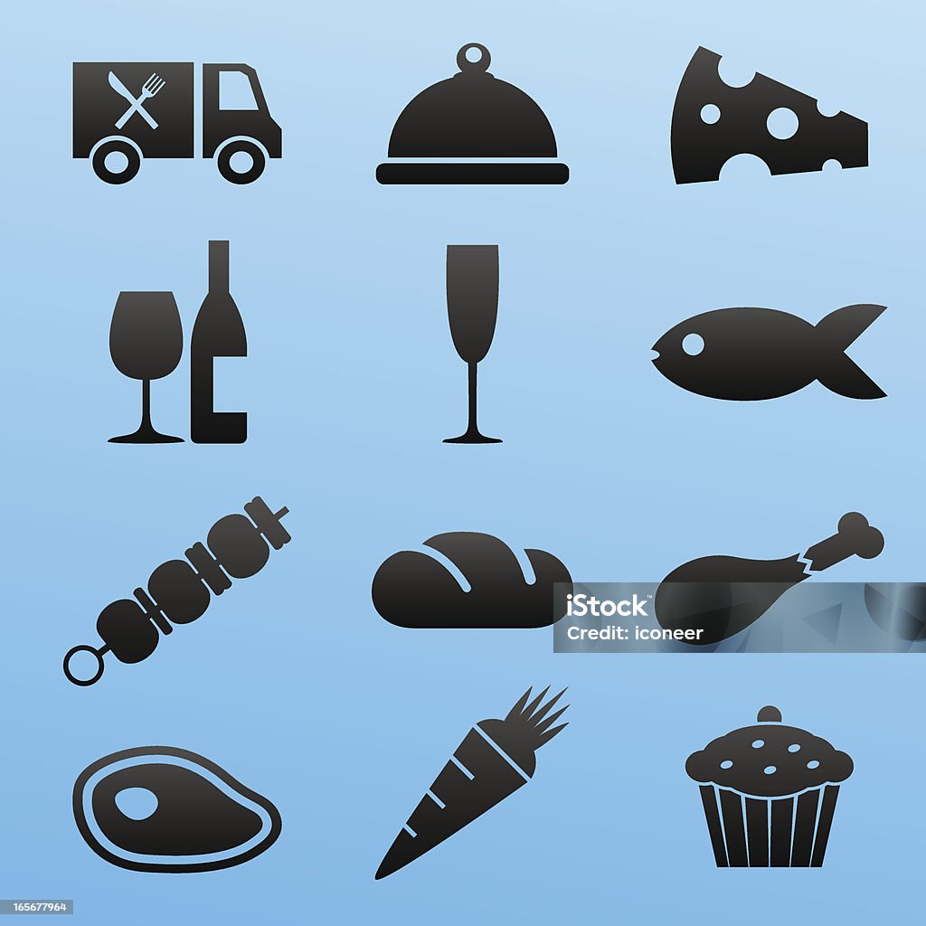 Blackstyle Icon Set Food A set of 12 food related icons. Good for menues, tourist guides, websites, maps or travel brochures. All elements are separated. File contains one layer and is easy to edit. Aperitif stock vector