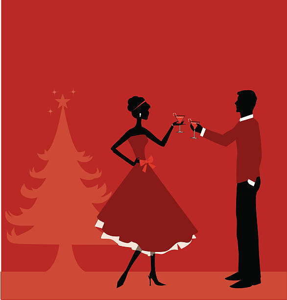 christmas party - toast party silhouette people stock-grafiken, -clipart, -cartoons und -symbole