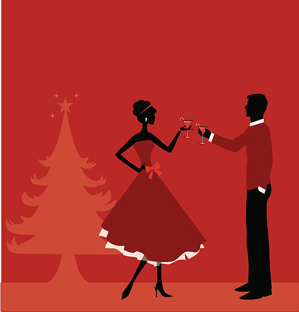 Christmas Party A man and a woman at a Christmas party. On layers for easy background removal. Many other versions of this file are available as well. 60s style dresses stock illustrations
