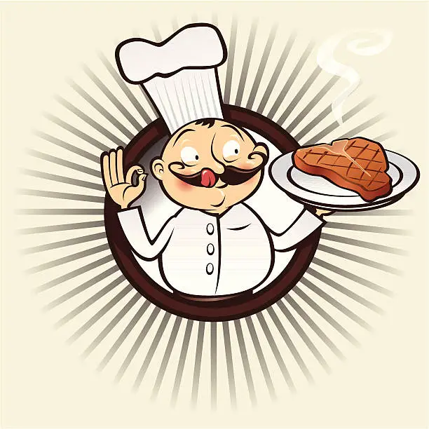 Vector illustration of chef yumm t-bone steak
