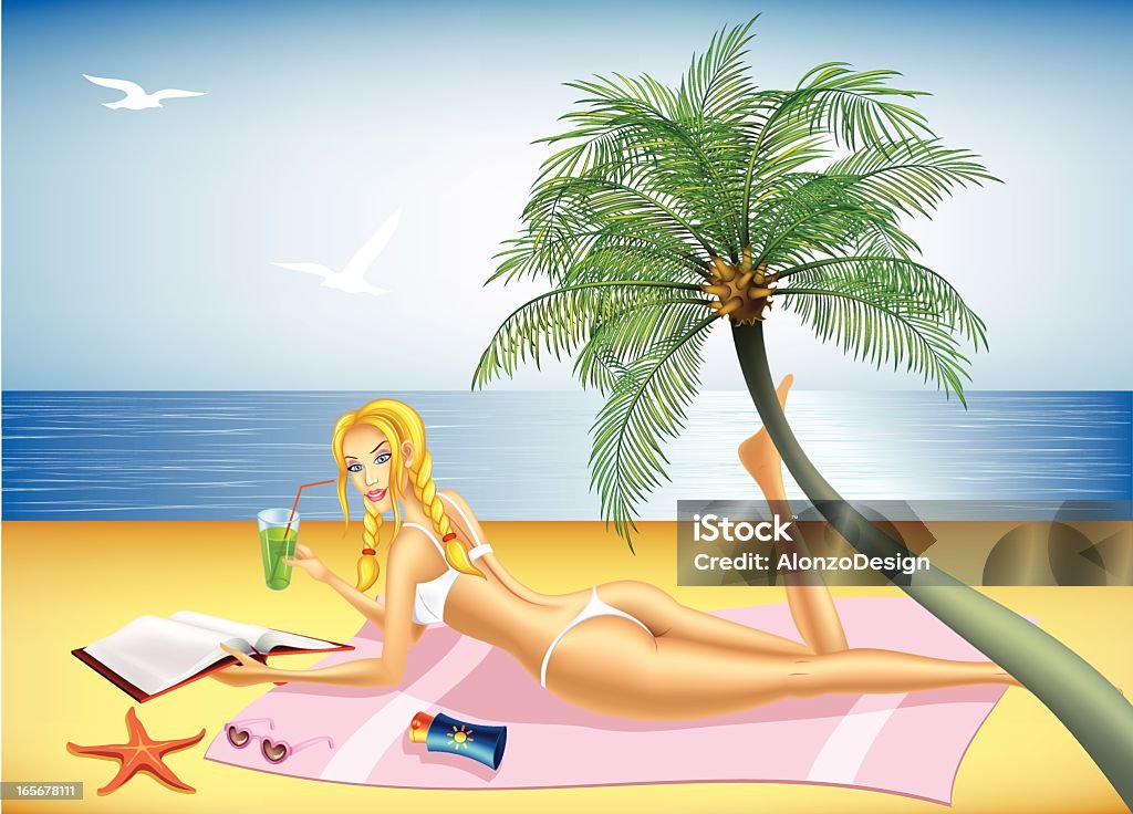 Girl lying on the beach Girl lying on the beach. High Resolution JPG,CS5 AI and Illustrator 0.8 EPS included. Adult stock vector