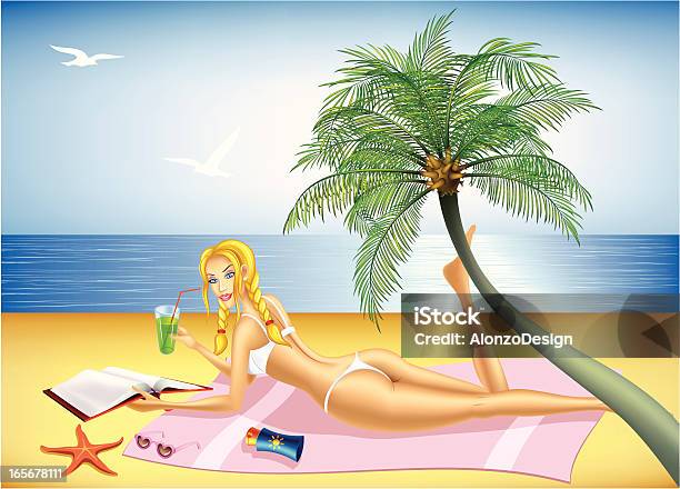 Girl Lying On The Beach Stock Illustration - Download Image Now - Adult, Beach, Beauty