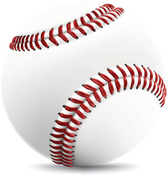 Close up of a white baseball with red stitching  vector art illustration