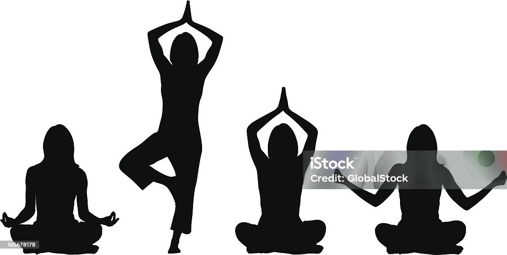 Yoga positions - Woman 4 different yoga silhouette positions, performed by a woman. Yoga stock vector