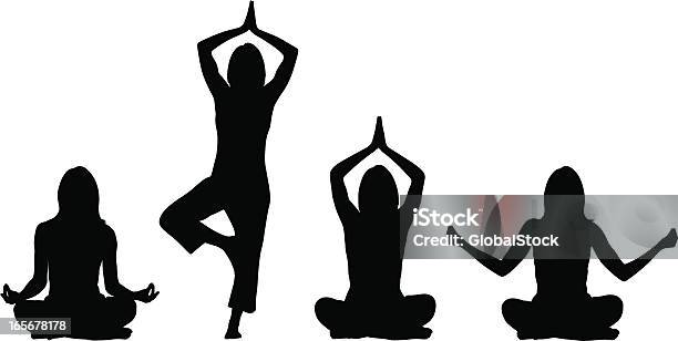 Yoga Positions Woman Stock Illustration - Download Image Now - Yoga, In Silhouette, Vector