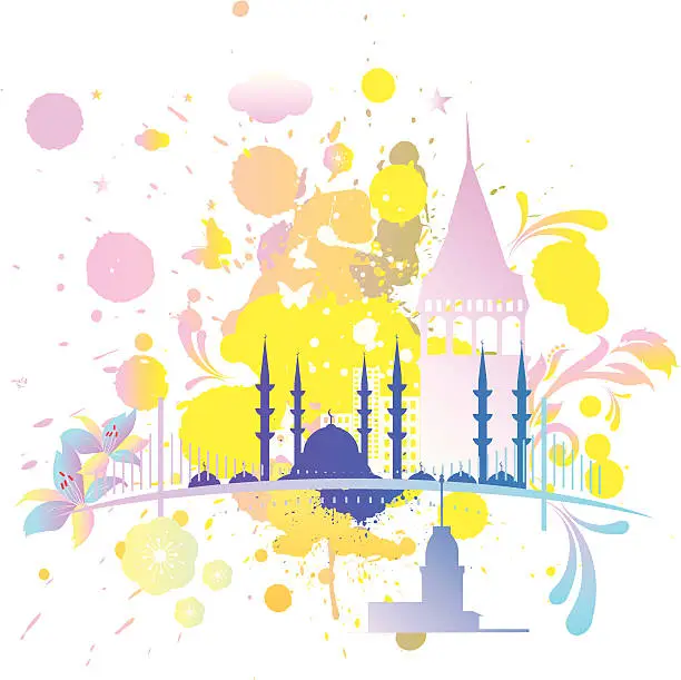 Vector illustration of Watercolor City Series - Istanbul
