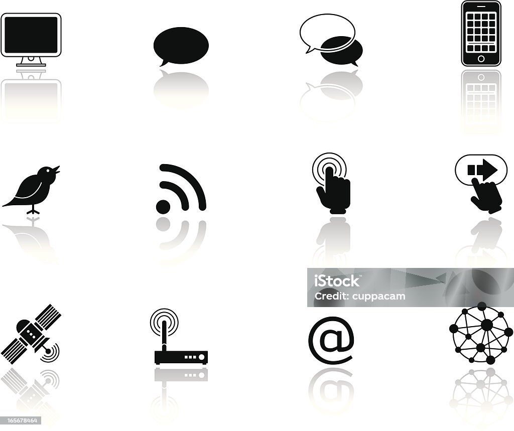Nero Business e comunicazione icona simboli con riflessione - arte vettoriale royalty-free di Affari