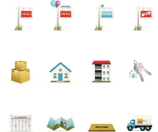 Assortment of 12 colorful real estate icons http://www.cumulocreative.com/istock/File Types.jpg key doormat stock illustrations