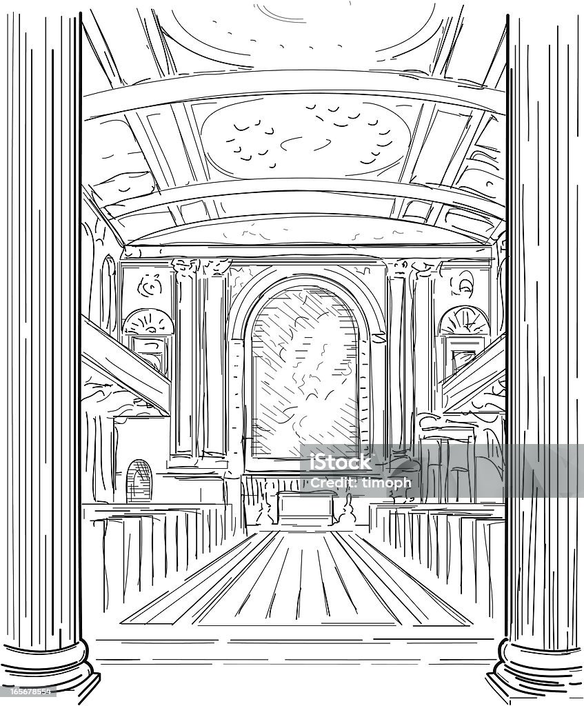 Church interior View between columns into church Altar stock vector