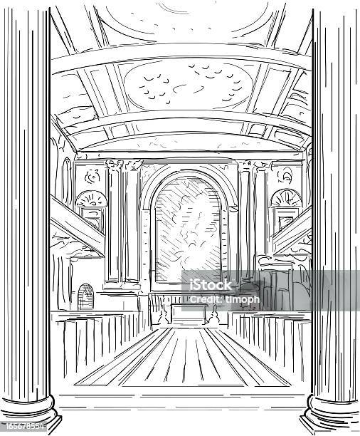 Church Interior Stock Illustration - Download Image Now - Altar, Architectural Column, Sketch