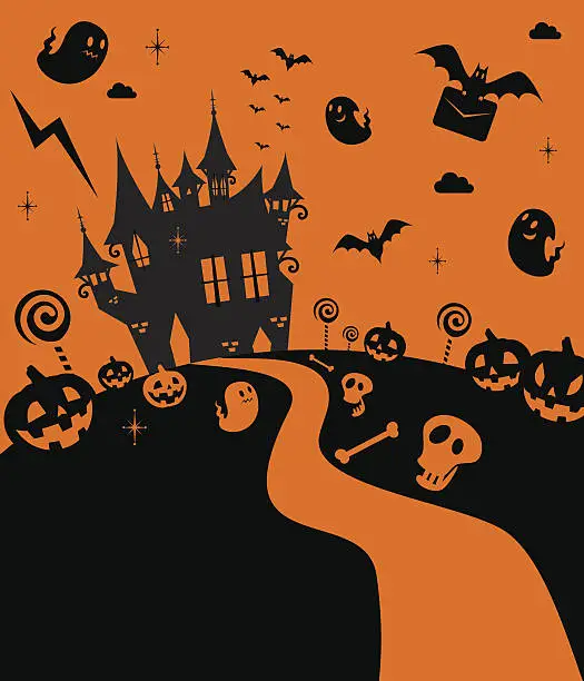 Vector illustration of Cute And Cool Halloween Haunted House, Castle