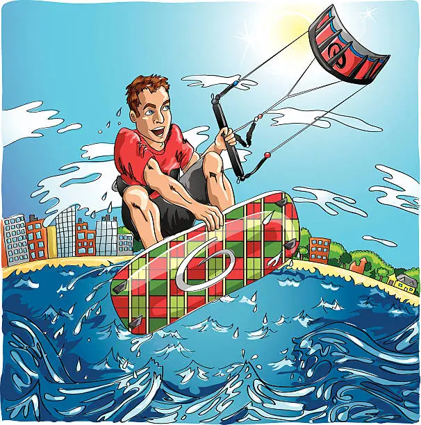 Vector illustration of Kiteboarder jumping