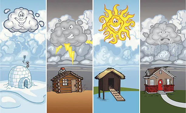 Vector illustration of Houses and Weather