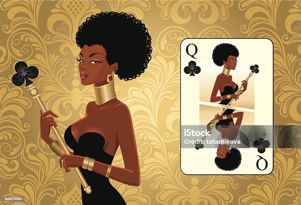 Afro-cama queen-size (pôquer - Vetor de Carta de dama royalty-free