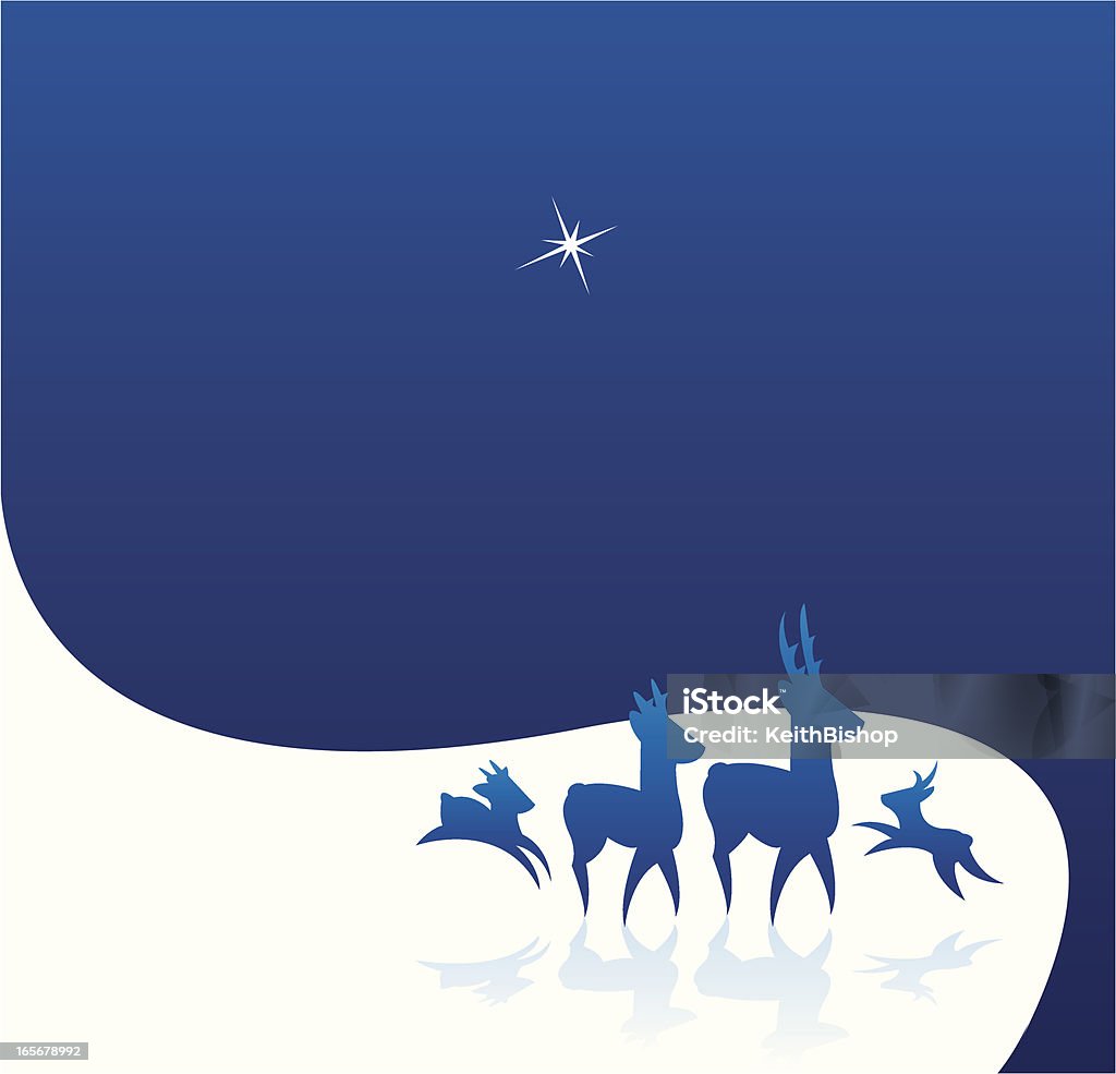 Северный олень силуэты в снег фон - Векторная графика Полярная звезда роялти-фри