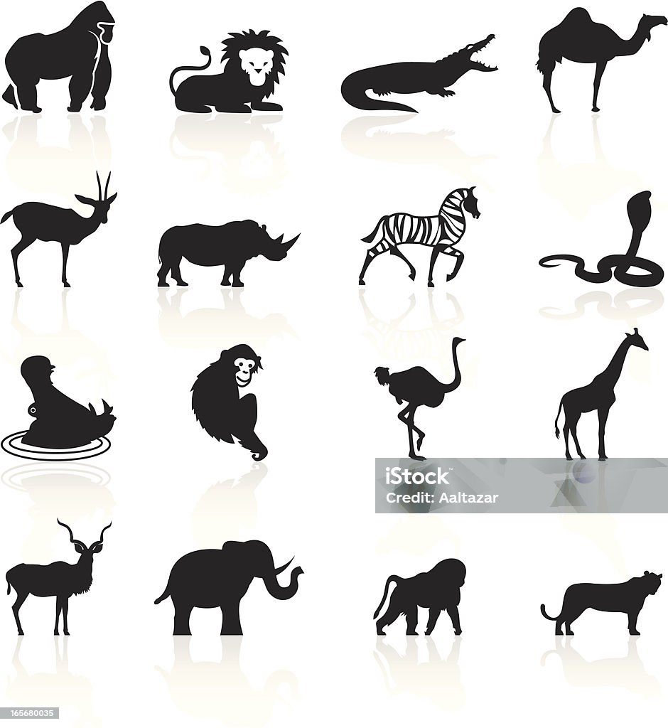 Black Symbols - African Animals African Animals icons. Icon Symbol stock vector