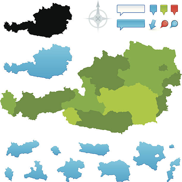 ilustrações de stock, clip art, desenhos animados e ícones de áustria mapa com estados - áustria alta