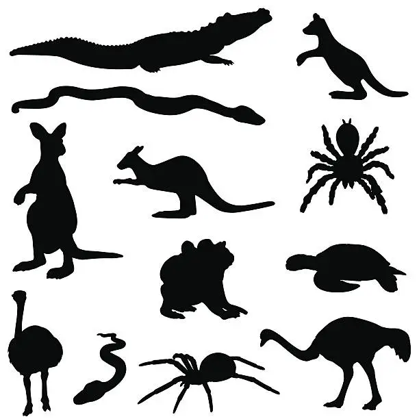 Vector illustration of Australian animals silhouette collection