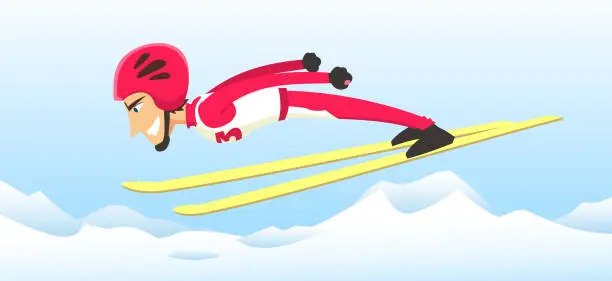 Vector illustration of Ski jumper on mid air