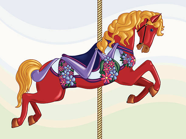 ilustraciones, imágenes clip art, dibujos animados e iconos de stock de caballos de carrusel rojo - carousel horses