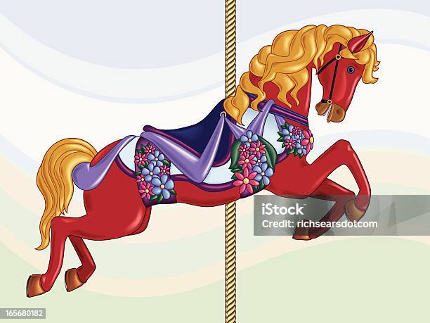 Carrossel De Cavalo Vermelho - Arte vetorial de stock e mais imagens de Carrossel de Cavalo - Carrossel de Cavalo, Cavalo - Família do Cavalo, Carrossel