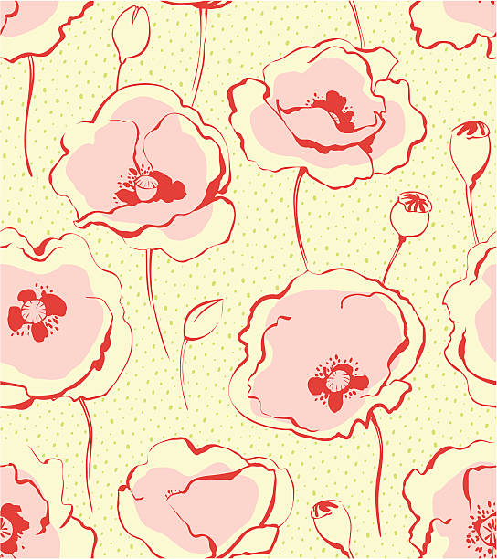 ilustrações de stock, clip art, desenhos animados e ícones de sem costura padrão com papaveráceas - poppy flower petal stamen