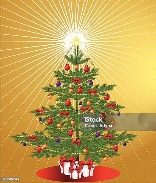 Ilustración de Árbol De Navidad y más Vectores Libres de Derechos de Adorno de navidad - Adorno de navidad, Amarillo - Color, Azul