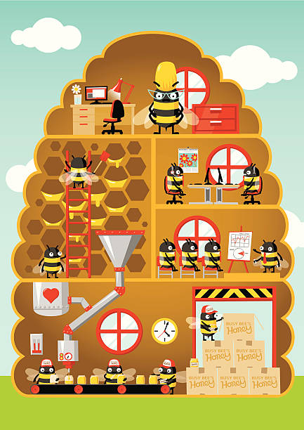 Beschäftigt Biene Honig Factory – Vektorgrafik