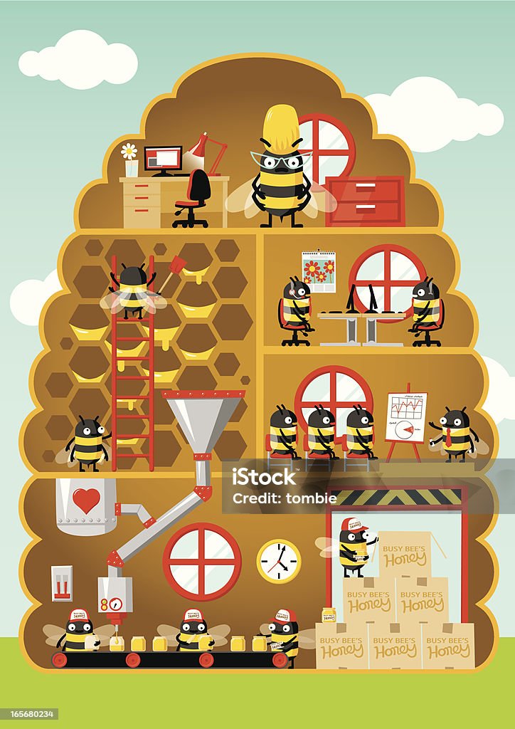 Honey Bee agitado de fábrica - arte vectorial de Abeja libre de derechos