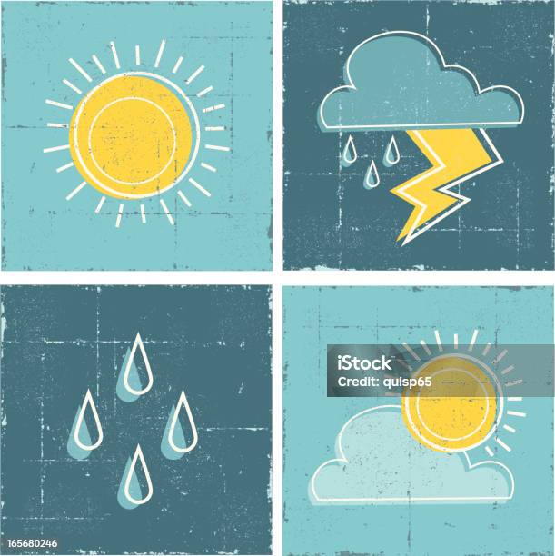 Grunge Weather Icon Set Stock Illustration - Download Image Now - Blue, Clip Art, Cloud - Sky