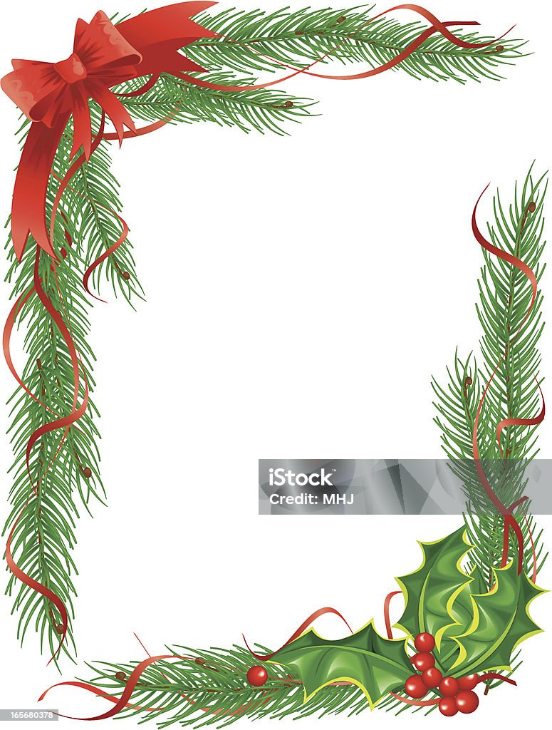 Pine Garlands, Ribbon acebo de navidad de bastidor Vertical - arte vectorial de Baya libre de derechos