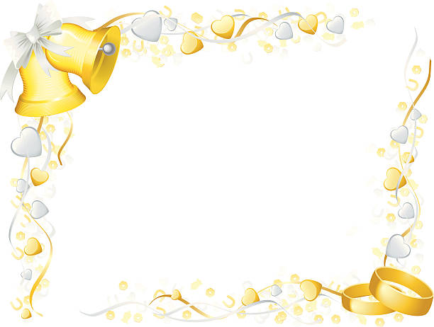 wedding bells, ringe frame mit herzen und konfetti-horizontal - white background horizontal selective focus silver stock-grafiken, -clipart, -cartoons und -symbole