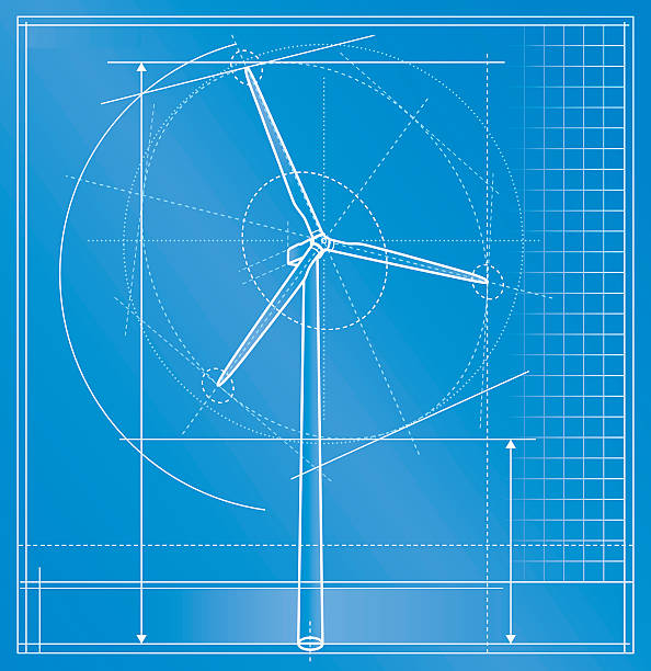 illustrations, cliparts, dessins animés et icônes de éolienne plan d'architecte - éolienne