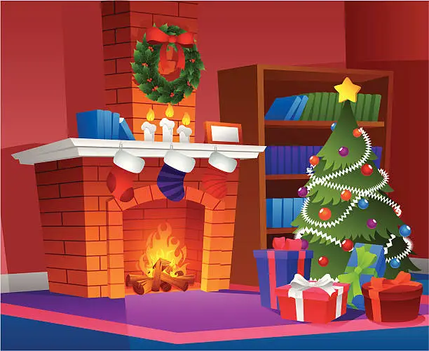 Vector illustration of Christmas decor at home