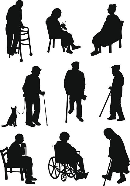 älterer menschen, die sich in verschiedenen aktivitäten - senior adult silhouette senior men people stock-grafiken, -clipart, -cartoons und -symbole