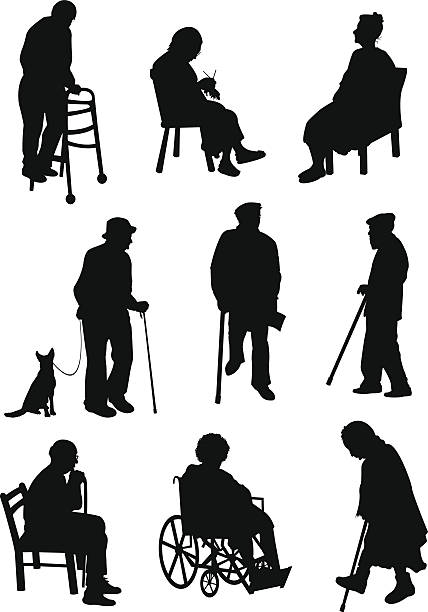 노인 다른 활동에 관여하는 사람들 - men crutch isolated support stock illustrations
