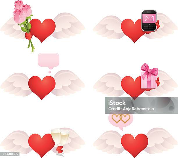 Volo Di San Valentino Cuore Con Rose E Icona Set Regalo - Immagini vettoriali stock e altre immagini di Amore