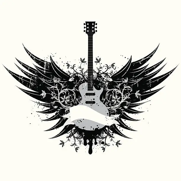 Vector illustration of guitar wings insignia