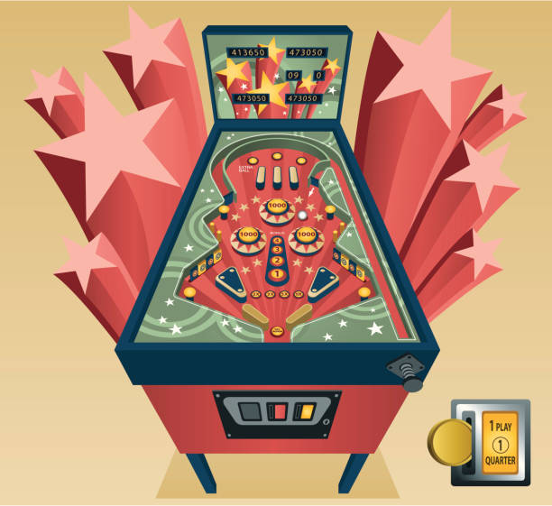 ilustraciones, imágenes clip art, dibujos animados e iconos de stock de vintage máquina pinball - arcade amusement arcade leisure games machine